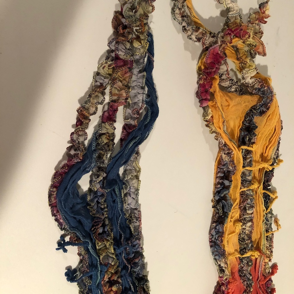 BOHO handmade scarf. Multi colored twist with fringed tassels/knots ruffles NWOT - Picture 7 of 11